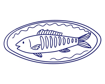 Fish illustration in a decorative plate showcasing detailed patterns and artistic design vector