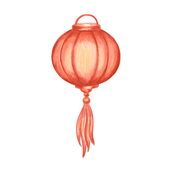 Chinese New Year paper lantern watercolor illustration. Hand drawn isolated festive illumination red light decoration. China traditional element for winter holiday in vibrand color for print, sticker png