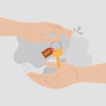 Close-up illustration of one hand handing over keys to another hand. vector