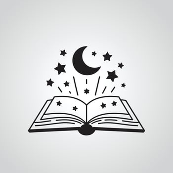 Open Book with Crescent Moon Stars Night Sky Magical Fantasy Illustration vector