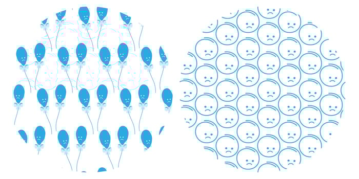 Blue Balloons with tied ribbon bow and Unhappy Smileys Seamless Patterns on Circle Backgrounds Set. Isolated Backdrops Blue Monday or Birthdays Greetings Party invites, banners, leaflets, tag vector