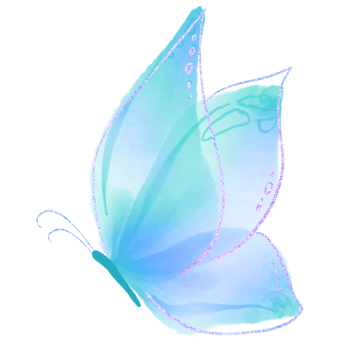 Blue and green watercolor butterfly with a glittery purple outline, Butterflies png