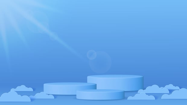 blue podium. Perfect for product presentations, cosmetics sales, and discount banners with a modern, glossy finish. vector