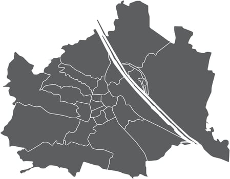 Map of Vienna Austria with Urban Areas vector