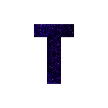 Capital letter T filled with shimmering blue and purple glitter texture png