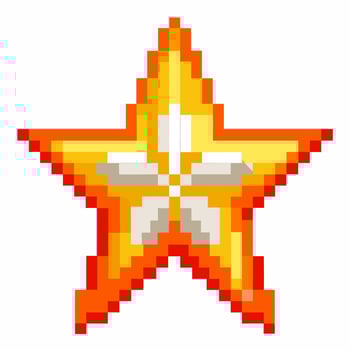 Retro Pixel Art Yellow and Orange Star Icon on White Background vector