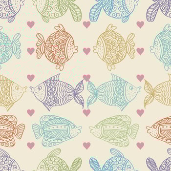 Seamless pattern with fish and hearts. vector