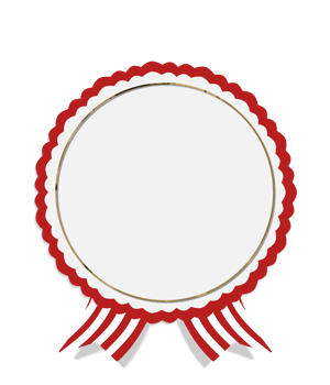 A red and white ribbon with a white oval png