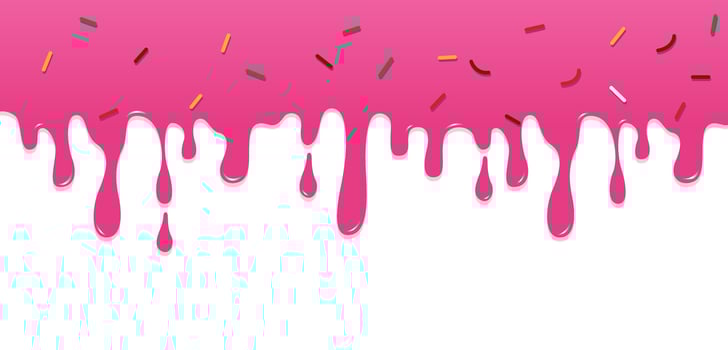 Cute flat-style of pink melting glaze with colorful sprinkles. Perfect for food-themed designs, packaging, and birthday party invitations for kids or sweet lovers vector