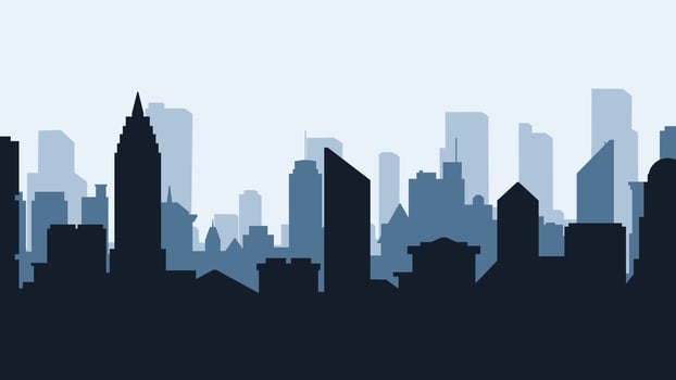 Landscape silhouette of city Scenic in the morning. Panoramic cityscape with sunrise and clear sky. Scenic skyline building in metropolis area vector