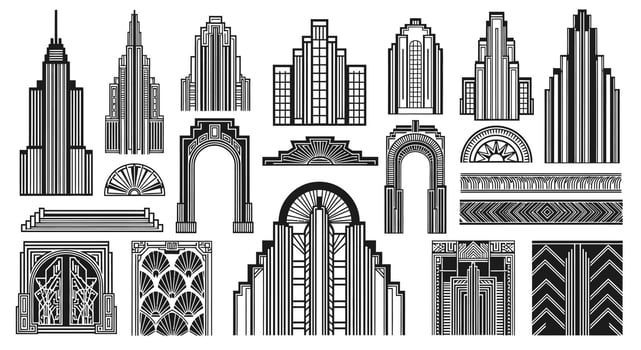Art Deco Architecture Elements with Vintage Design. vector
