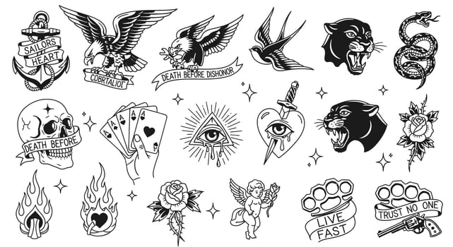 Old School Tattoo Designs Set. vector