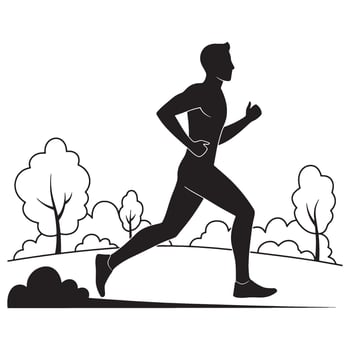 Silhouette of a man running outdoors in a park on a sunny day illustration vector