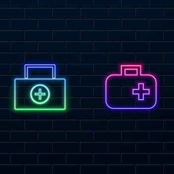 medical kit illustration in symbols icons. medical bag. neon briefcase. vector