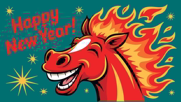 Cheerful smiling horse, New Year's horse 2026 vector