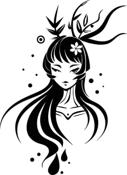 Elegant Silhouette of a Woman with Antlers and Floral Details vector
