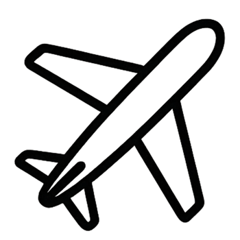 Diagonal airplane icon silhouette facing top-left, minimal aircraft clipart for travel booking apps, aviation graphics, UI buttons, airline themes, infographic use png