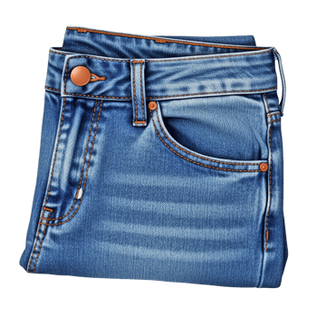 Folded Blue Denim Jeans with Orange Stitching Isolated png