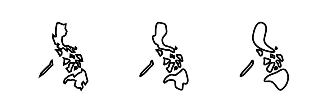 Philippines country black outline silhouettes in three different levels of smoothness. Simplified maps. icons isolated on white background. vector