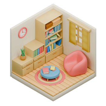 3D Render Isometric Low Poly Study Room png