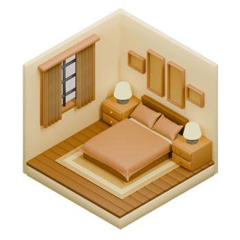 3D Render Isometric Low Poly Cozy Bedroom png