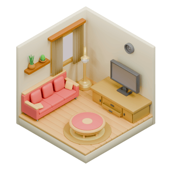 3D Render Isometric Low Poly Living Room png