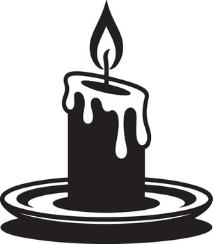 Burning wax candle with dripping wax silhouette vector