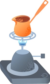 Turkish coffee brewed in a cezve traditional coffee pot vector