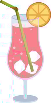 Tropical beach soft drink with straw. Cold and refreshing drink for hot weather. Hand drawn illustration. vector