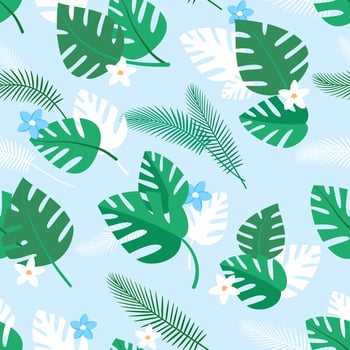 Tropical leaf pattern with flowers vector