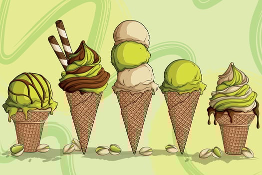 Assorted ice cream cones with flavors vector