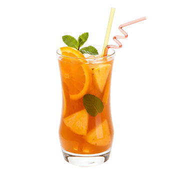 Tropical Cocktail Fruit Punch with Orange Slices and Straw Garnish on Curved Glass isolated png