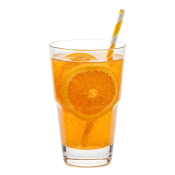 Orange Soda in Tall Glass with Ice Cubes isolated png