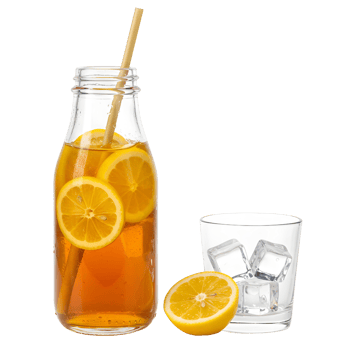 Iced Tea Bottle with Glass and Orange Slices isolated png