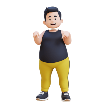 3D plus size overweight obesse man pointing to bottom png