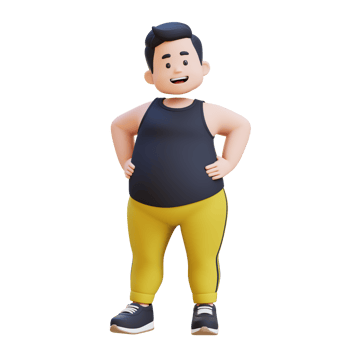 3D plus size overweight obesse man in confident pose png