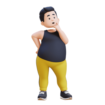 3D plus size overweight obesse man thoughtfully considering something. png