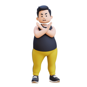 3D plus size overweight obesse man in refusal pose png