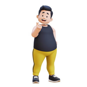 3D plus size overweight obesse man giving love hand sign png