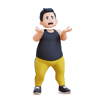 stressed 3D plus size overweight obesse man png