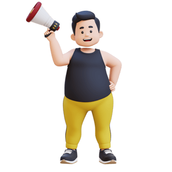3D Cartoon of a Happy Chubby obesse man Announcing with Megaphone png