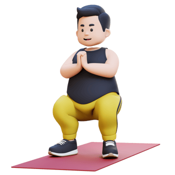 3D Plus Size Overweight obesse man Doing Squats on a Yoga Mat png