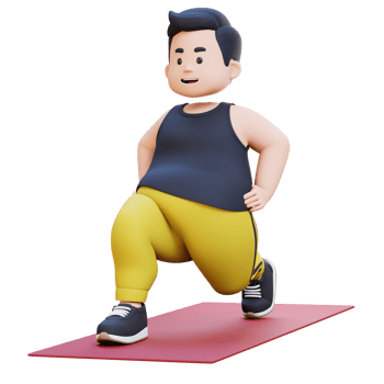 3D Plus Size Overweight obesse man Dynamic Lunges Exercise on Yoga Mat png