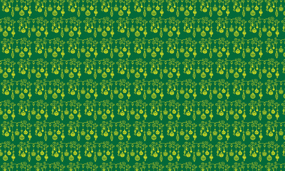 Ornamental holiday pattern in green and yellow vector