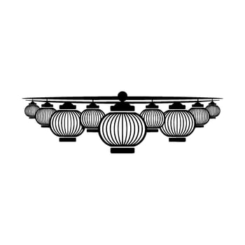 Serene Lantern Row Minimalist Black White Illustration vector