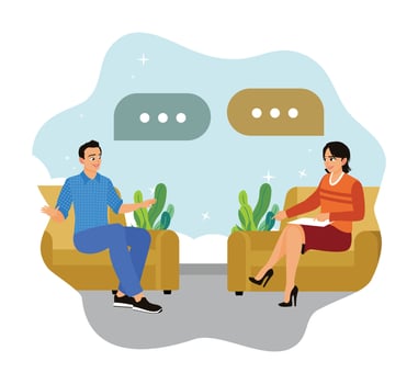 Psychiatrist listening to patient at mental therapy session. vector