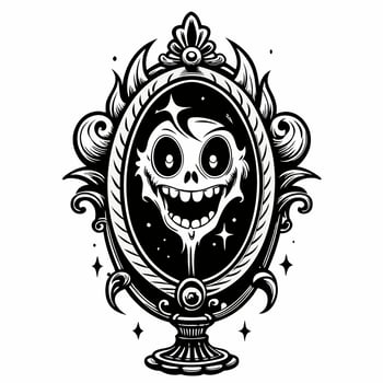 Whimsical Gothic Skull in Ornate Mirror vector