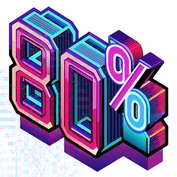 Vibrant 80 Percent Discount Sign with Bold Typography vector