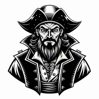 Intricate Pirate Portrait Illustration with Bold Black and White Ink Detailing vector