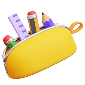Yellow pencil case with stationery supplies png